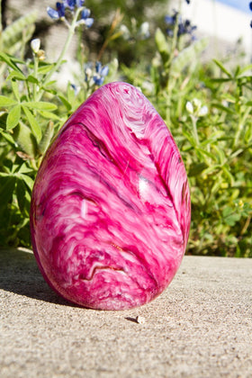 Ruby Pink Egg Glass Memorial Paperweight with Cremains Ash