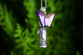Silver Cremation Necklace with Butterfly Charm