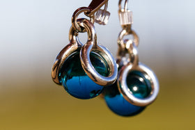Sterling Silver Earrings with 12mm Glass Marbles Infused with Cremains - Double Loop