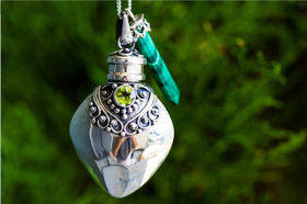 Silver Heart Memorial Necklace with Malachite Pendant