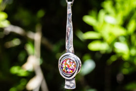 Silver and Crushed Opal Tie Necklace with Cremation Ash