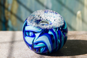 Snowfall Ribbon Memorial Paperweight with Cremains