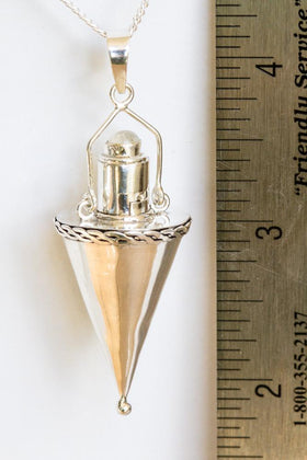 Sterling Silver Cone Keepsake Pendant Necklace For Cremains or Hair