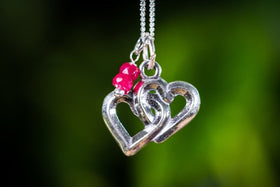 Sterling Silver Double Heart Necklace with Birthstone Pendant