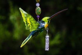 Sterling Silver Keepsake Cremation Pendant and Glass Hummingbird with Cylinder Keepsake