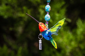Sterling Silver Keepsake Cremation Pendant and Glass Hummingbird  with Black Paua Shell Keepsake
