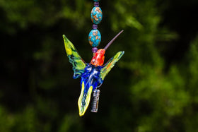Sterling Silver Keepsake Cremation Pendant and Glass Hummingbird  with Black Paua Shell Keepsake