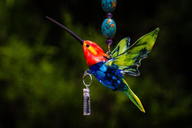 Sterling Silver Keepsake Cremation Pendant and Glass Hummingbird  with Black Paua Shell Keepsake