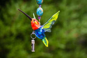 Sterling Silver Keepsake Cremation Pendant and Glass Hummingbird  with Black Paua Shell Keepsake