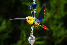 Sterling Silver Keepsake Heart Pendant for Cremation Ash and Glass Hummingbird with Heart Keepsake