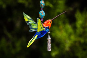 Sterling Silver Keepsake Pendant with Handmade Glass Hummingbird with Cylinder Keepsake