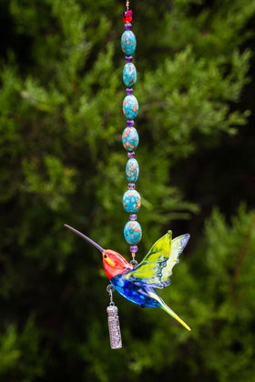 Sterling Silver Keepsake Pendant with Handmade Glass Hummingbird with Cylinder Keepsake