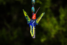 Sterling Silver Keepsake Pendant with Handmade Glass Hummingbird with Cylinder Keepsake