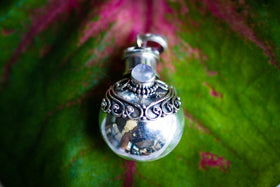 Sterling Silver Round Keepsake Pendant For Cremains or Hair - Moonstone