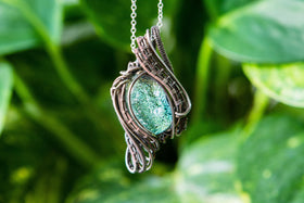 Madison Sterling Silver Wire Wrapped Dichroic Glass Pendant with Cremation Ash