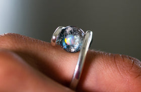 Sterling Silver Orbit Ring with 10mm Opal Marble with Cremains