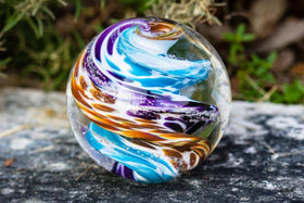 Tan & Purple Cat Eye Orb with Infused Cremation Ash