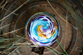 Tan & Purple Cat Eye Orb with Infused Cremation Ash
