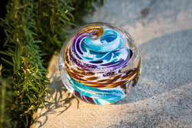 Tan & Purple Cat Eye Orb with Infused Cremation Ash