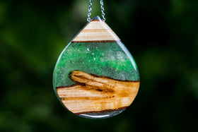 Wood and Crystal Resin Teardrop Pendant