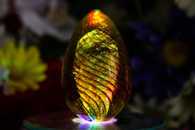 Topaz Spiral Memorial Glass Egg with Infused Ash