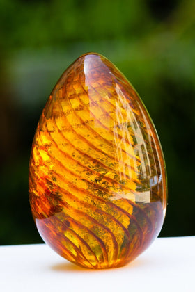 Topaz Spiral Memorial Glass Egg with Infused Ash