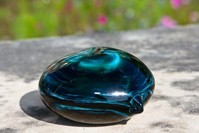 Tuquoise Glass Heart Paperweight with Cremation Ash