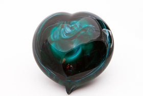 Tuquoise Glass Heart Paperweight with Cremation Ash