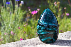 Dark Turquoise Glass Egg  Memorial Paperweight with Cremains Ash
