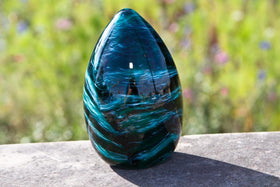 Dark Turquoise Glass Egg  Memorial Paperweight with Cremains Ash