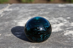 Dark Turquoise Glass Memorial Paperweight Orb with Cremains Ash