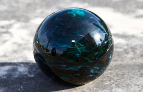 Dark Turquoise Glass Memorial Paperweight Orb with Cremains Ash