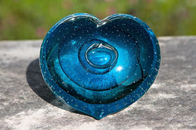 Turquoise Veil Memorial Glass Heart with Cremation Ash from People and Pets
