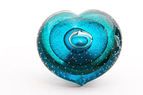 Turquoise Veil Memorial Glass Heart with Cremation Ash from People and Pets