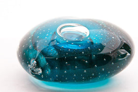 Turquoise Veil Memorial Glass Heart with Cremation Ash from People and Pets