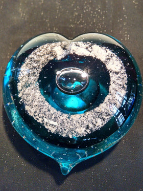 Turquoise Veil Memorial Glass Heart with Cremation Ash from People and Pets