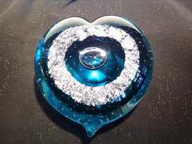 Turquoise Veil Memorial Glass Heart with Cremation Ash from People and Pets