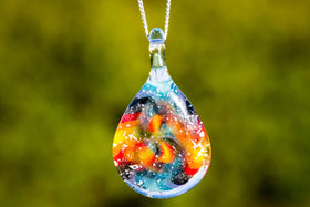 Tie Dye Teardrop Pendant with Infused Cremation Ash