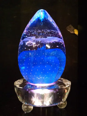 Veiled Blue Memorial Glass Egg Paperweight with Cremains Ash From Person Dog or Cat