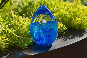 Veiled Blue Memorial Glass Egg Paperweight with Cremains Ash From Person Dog or Cat