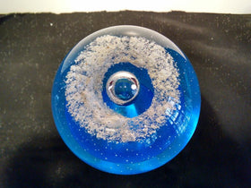 Veiled Blue Memorial Glass Paperweight with Cremains Ash From Person Dog or Cat