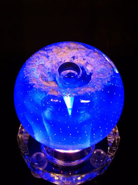 Veiled Blue Memorial Glass Paperweight with Cremains Ash From Person Dog or Cat