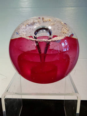 Veiled Pink Memorial Glass Paperweight with Cremains Ash From Person Dog or Cat