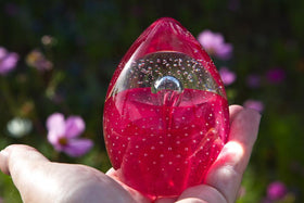 Veiled Pink Ruby Memorial Glass Egg Paperweight with Cremains Ash From Person Dog or Cat