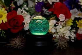 Veiled Turqoise Memorial Glass Paperweight Orb with Cremains Ash From Person Dog or Cat