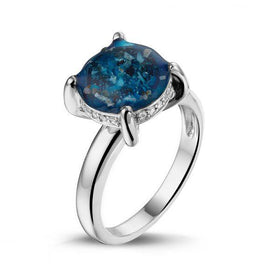 Pronged White Gold Ring with Diamonds and Cremation Ash