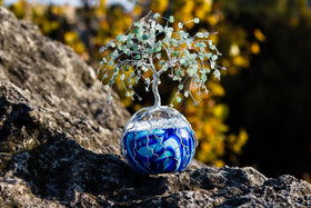 Snowy Mountain Top Tree of Life with Cremains and Adventurine Beading