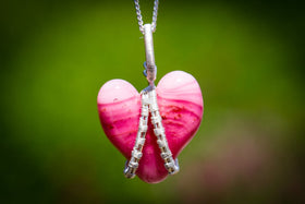 Silver Wire Wrapped Glass Heart with Cremation Ashes