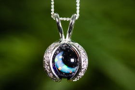 Wishbone Sparkle Pendant with 10mm Opal Moon Marble Infused with Cremains