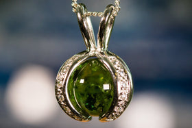 Wishbone Sparkle Silver Pendant with 10mm Translucent Glass Marble Infused with Cremains